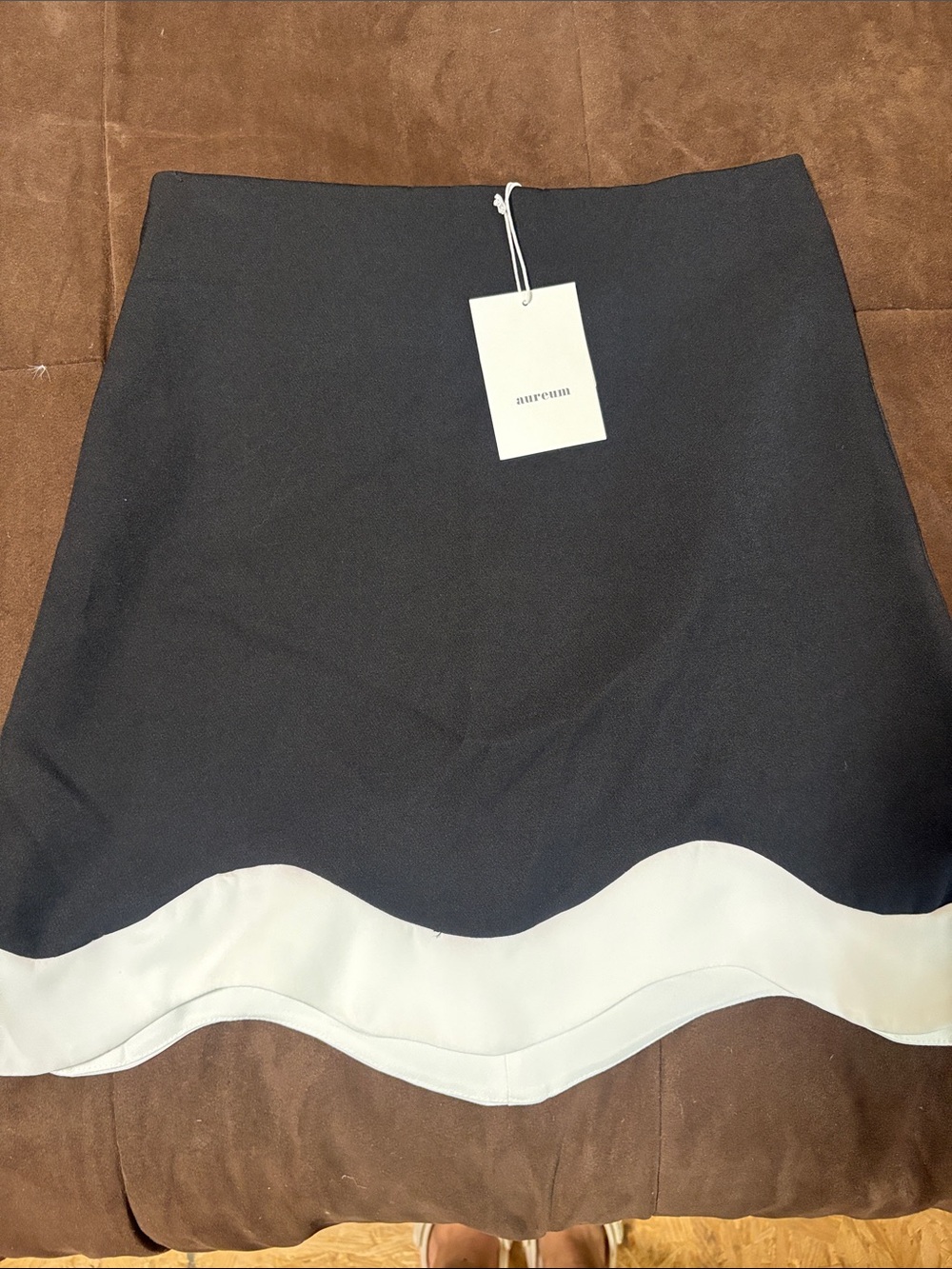 AUREUM Black A-Line Skirt with White Wave Hem